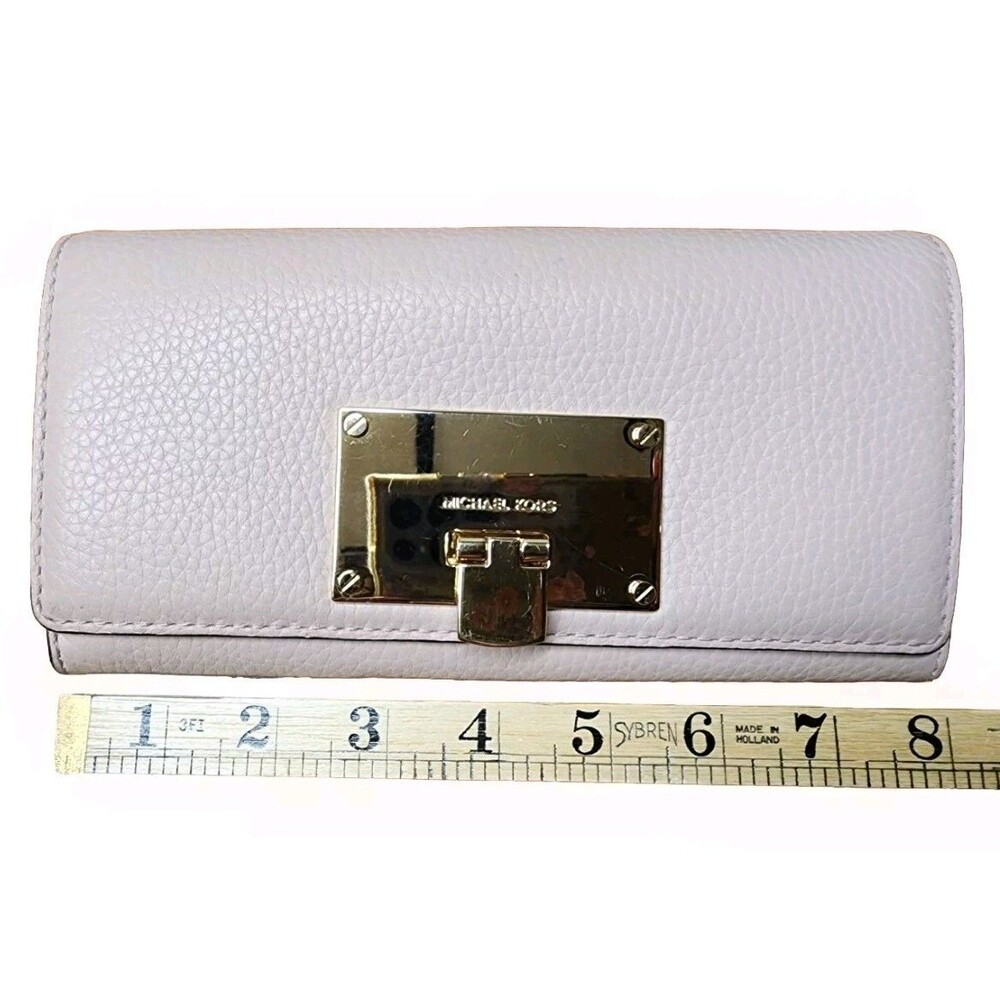 Michael Kors Biege Light Pink Leather Wallet Gold Hardware